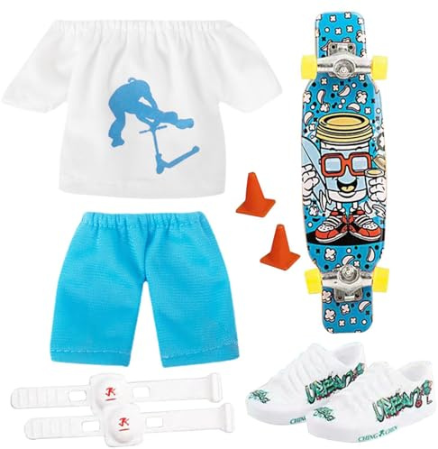 Salyeeluly Minis Finger Skateboard | Finger Skateboard Set | Skateboard Fingerboards Finger Toys with 1 Pair Shoes, Pants, Knee Pad, T-shirt, Roadblocks, Creative Giftes for Skateboarder and Children