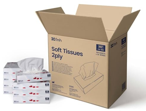 Farla Medical Healthcare Facial Tissues, Pack of 36 Tissue Boxes - 2-Ply, 100 Sheets Soft White Tissue Paper - Versatile for Home, Office, Schools & Healthcare - Fits Standard Tissue Dispensers