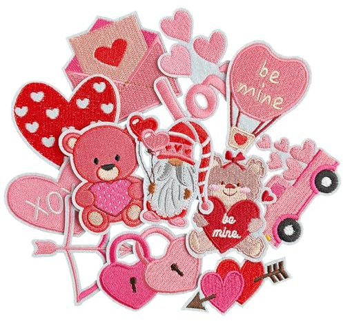 EMORBALS 12Pcs Valentine‘s Day Iron on Patches, Cute Iron on Patch for for Clothes, Hats, Jacket, Jeansc