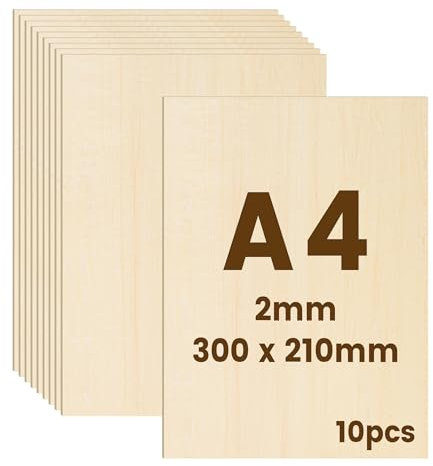 10 láminas de contrachapado 3mm | Tabla madera bricolaje de corte preciso - Ideal para modelismo, grabado láser, regalos y decoración (A4-300x210x2mm)