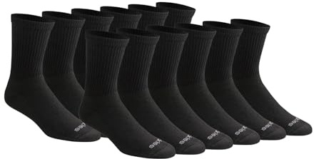 Dickies Men's Dri-tech Moisture Control Mid-Crew Comfort Length Socks, Available in M-XL (6, 12 Pairs), Comfort Length Black Solid (12 Pairs), Large