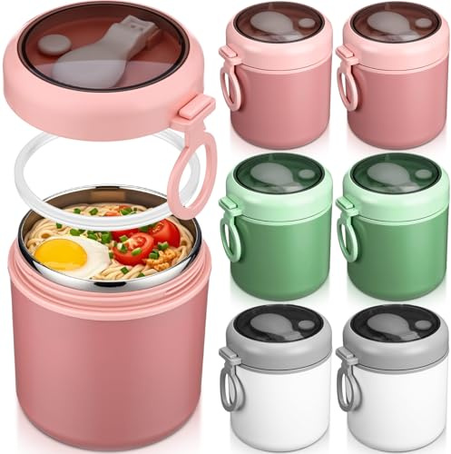 Reallnaive 6 Pack Insulated Food Jars with Spoon Stainless Steel thermal cup 18 Oz Vacuum Soup thermal cup for Hot and Cold Food Wide Mouth Lunch Meal Carrier Container for School Office Picnic