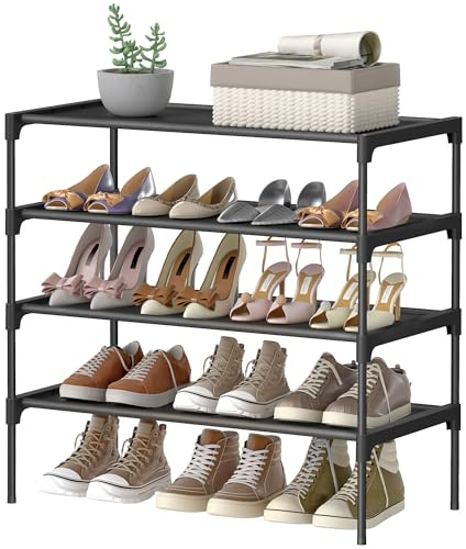 SONGMICS Étagère à Chaussures 4 Niveaux, Porte-Chaussures, Entrée, Couloir, Gain de Place, 29,7 x 62,3 x 70,5 cm, Cadre en Métal, Étagères en Tissu Non-Tissé, Noir d’Encre LSH024BH01