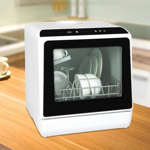 Mini Geschirrspüler Tischgeschirrspüler mit 5+1 Programme für 4 Gedecke, Wasseranschluss Benutzbar, Spülmaschine Klein, 5L Wassertank, LED-Display, Touch Control, für Wohnungen Schlafsäle Camping