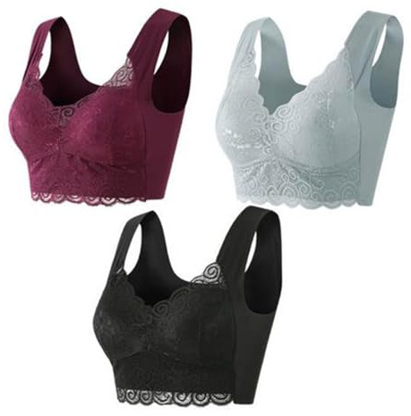 Lot De 3 Soutiens-Gorge Femme en Dentelle Brassiere Femme sans Armature Grande Taille Sexy Casual Bra Classique Rembourré Soutien Gorge Push Up Bralette Lingerie Française De Base Pas Cher