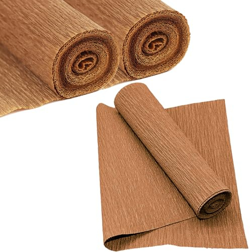 Brun Crepe-pappersrulle, 50 cm bred 250 cm långt Crepe-pappersark för blomtillverkning, bröllopsceremoni, dekoration för födelsedag, semester, gör-det-själv hantverk (3 rullar)