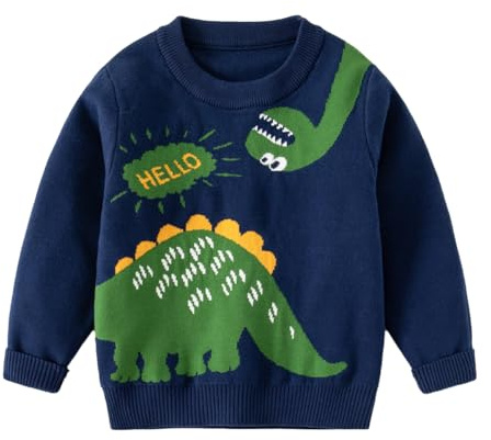 LUVCES Suéter de Punto para Niño Pequeño Lindo Jersey de Cuello Redondo Blusa de Manga Larga con Estampado Animal Sudadera Cálida para Niños
