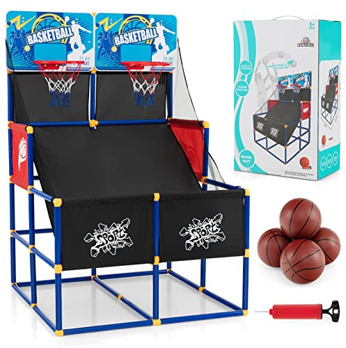 FANTASK Barnens basketmaskin, 2 spelare, arkad basketlekset med 2 korgar, 4 bollar och pump, inomhus utomhus basketkorg för barn från 3 år