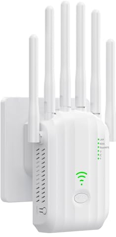 Ripetitore WiFi Potente per Casa 1200Mbps, Amplificatore Wifi Extender, Ripetitore WiFi 2.4GHz/5GHz con 6 Antenne ad Alto Guadagno, Porta Ethernet Gigabit, WPS, Modalità Router AP per Streaming Gaming