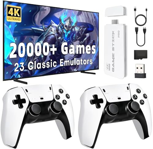 NOBES Consola Retro Game Stick, Consola Portátil con 20.000+ Juegos Clásicos, 2 Mandos Inalámbricos, Plug & Play HDMI TV, Regalo para Familias y Adultos (Pro T1)