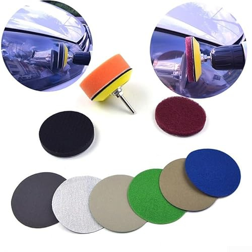 Kit de polissage automobile de 7,6 cm pour restauration de phares, disques de ponçage étanches grain 1000/3000/7000, chiffon à récurer rouge, orange