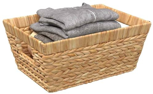 vidaXL Cesti per Stoccaggio 2 PCS Naturale 38 x 28 x 15 cm, Contenitori in Palma d'Acqua per Living, ceste Decorative quadrate, Resistenti e perfette per l'organizzazione