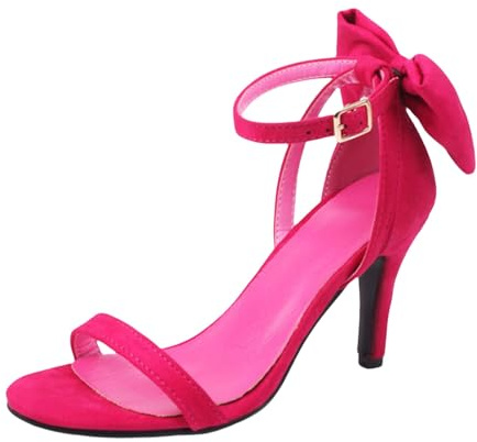 Pumps Donna Tacco Medio Scarpe Aperte Donna Fiocco Scarpe Da Sera Peep Toe Con Cinturino Alla Caviglia Stiletto Stiletto Stiletto Scarpe Da Sposa, Rosa acceso., 42 EU