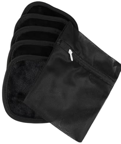 Set 7 Panno Viso Microfibra per la Pulizia del Viso con Custodia in Rete Sottile 7 Asciugamani Piccoli Riutilizzabili Dischetti Struccanti Lavette per ogni Tipo di Pelle (13x13cm Nero)