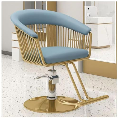 Guld hydraulisk salongsstol, modern grå PU-kudde frisörstylingstol för skönhetssalong hårsalong,Blue,S