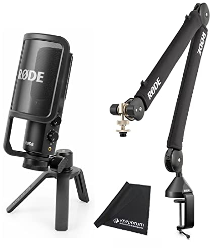 Rode NT-USB+ Plus USB-Kondensatormikrofon + PSA1+ Plus Gelenkarm Black + keepdrum Mikrofasertuch