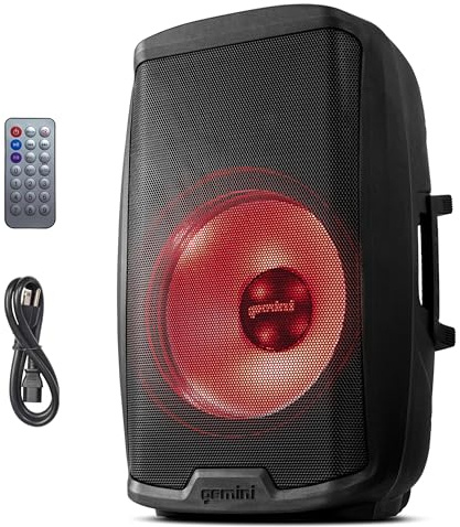 Gemini Sound Gemini AS-2115BT-LT - aktive 15 Lautsprecher, MP3 Player mit USB, SD Karte und Bluetooth, FM Radio, 2000 Watt, LED-Partybeleuchtung, Black
