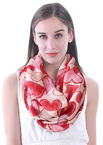 Lina & Lily Damen Loop Schal mit Herz-Muster (Weiß, Rot, Rosa)