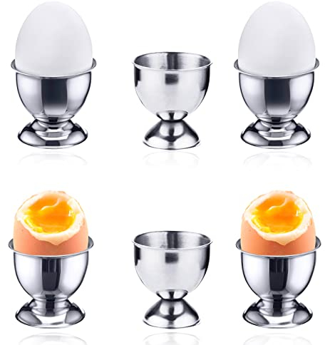 aghoer Lot de 6 coquetiers en Acier Inoxydable - Support pour Verres à vin- Plateau Petit déjeuner