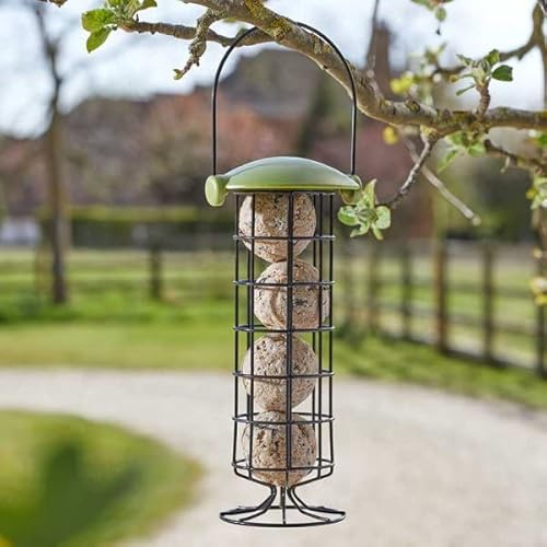 Garden Mile 20cm Twist Top Bird Feeder Hanging Caged Bird Feeder Garden Outdoor Wild Bird Feeding Station Suitable for Bird Seeds, Peanuts, Suet Nuts, Fat Balls Guard Feeder (Fat Ball Feeder)