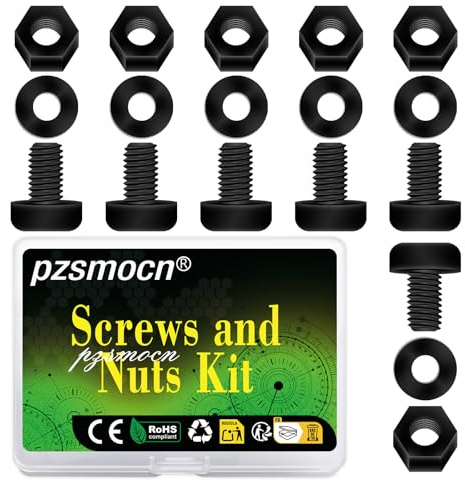 Pzsmocn 300 Pezzi/100 Set M3*5 mm Viti a Testa Tonda con Croce in Nylon Nera in Plastica Dadi Esagonali con Rondelle Isolanti, Dimensioni Standard, per Fai da Te e Assemblaggio Elettronico.