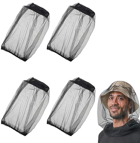 4 Pcs Midge Head Net Nylon Mosquito Head Protecting Net Midge Net Head Cover Fly Insects Bugs Preventing Cover for Outdoor Hiking Camping Fishing Climbing Walking Black