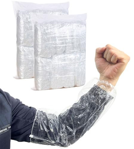 FIPASEN Copertura della Manica del Braccio Usa e Getta, 200 Pezzi Manicotto per Braccio Monouso per Verniciare Riparare Pulire Tatuare - Coprimaniche Monouso con Polso Elasticizzato (Chiaro)