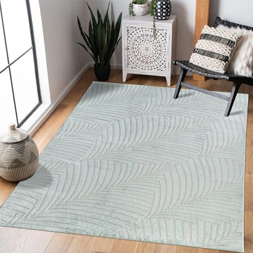 carpet city Teppich Wohnzimmer 120x160 cm - Grün/Türkis - Kurzflor, 3D-Effekt, Glanzgarn - Florales Muster - Moderne Teppiche Schlafzimmer, Flur, Esszimmer
