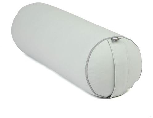 Bodhi Rouleau de traversin de yoga de 22 cm de diamètre avec rembourrage en épeautre bio - Coussin de yoga pour Restorative & Yin Yoga - Housse lavable en coton - Coussin Pilates avec dragonne - Bleu