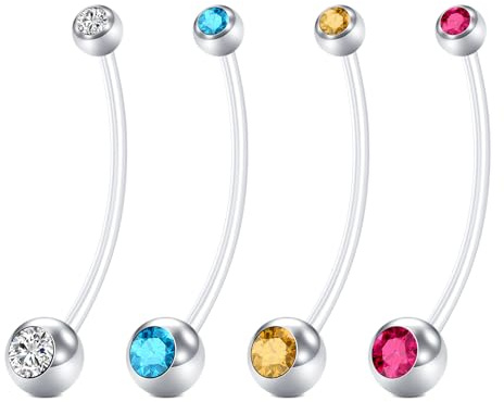 6-38mm piercing nombril acier chirurgical piercing nombril grossesse Piercing de nombril en argent 14G Barre de ventre de maternité en plastique flexible Bijoux de piercing pour le ventre avec strass