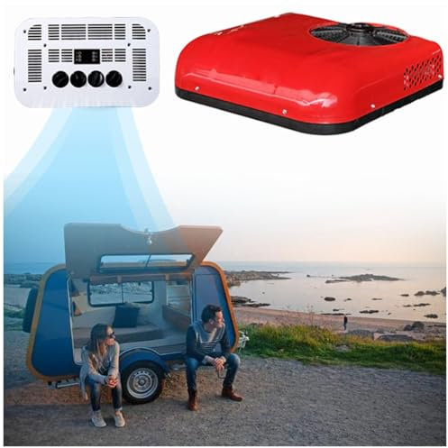 Car Electric RV Rooftop Air Conditioner 12V Portable Parking Dc Air Conditioning For SUV Motorhome Truck Camper Van Caravans Minivans(Red)