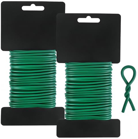 Elfinfi 2 Piezas Alambre Plastificado, Multifuncional Alambre Plastificado Verde, Herramientas de Jardín Alambre Jardineria Adecuado para Atar Plantas Trepadoras, Arbustos y Flores