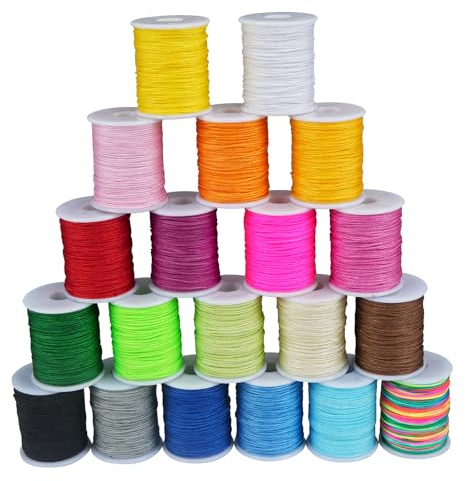 Luabue Hilo Encerado de Nylon de Colores para 0,8 mm x 10 m Hacer Pulseras Hilo Nylon Cordón de Satén Macrame para Hacer Pulseras, Tobilleras, Collares, Manualidades de Navidad (20PCS Colores)