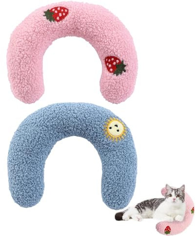 CPRNQY 2 Stück Katzen Kissen, Hunde Kissen, Kissen für Katzen Haustierkissen Katzenkissen Plüsch Haustierspielzeug zum Schlafen Katze Kuscheltier für Ausruhen, Spielen(Blau, Rosa)