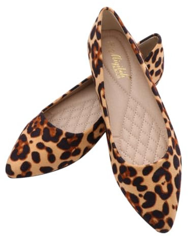 COLLBATH Women Flat Leopard Print Shoes Casual Pointed Toe Low Heeled Loafers Khaki Leopard Pattern Size 39 for Everyday Wear
