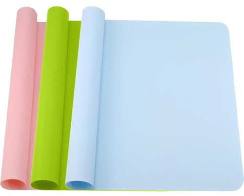 lbxtswpl Silikonmatte Zum Basteln, 3 Stück Knetunterlage 40 x 30 cm Tischmatte Silikonmatte Epoxidharz Basteln Handwerk Bastelmatte für Handwerk DIY Zubehöre(Grün Rosa Blau)