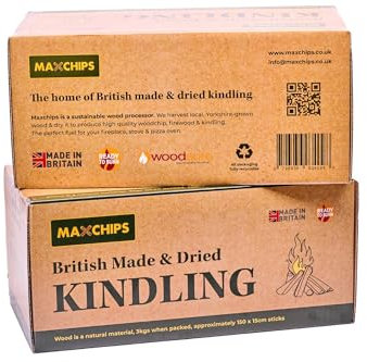 2 Boxes of Maxchips Kindling Wood, Kiln Dried. Great for Stoves, Open Fires, Multi Fuel Stove, Chiminea, Fire Pits and Pizza Ovens