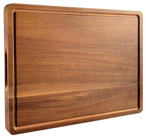 Acacia Wood Chopping Board, Large Wooden Cutting Board 42 * 33 * 2.5 CM with Juice Groove, Double-Sided Butcher Block for Kitchen, Meat, Vegetables & Charcuterie