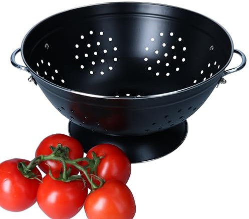 MamboCat Passoire rétro 27,5 cm | Passoire de cuisine rétro avec poignées et pied | Passoire en acier laqué noir pour pâtes, légumes et fruits