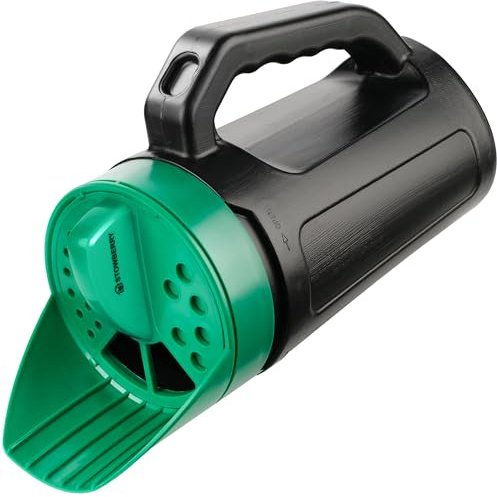 STOWBERRY Handheld Grass Seed Spreader with Adjustable Dial Flow Rate – Extra Large 2.5 Litre Multi-Purpose Grass Seed, Lawn Feed, Salt, Fertiliser & Grit Spreader for Garden Lawn Care and Ice Melt