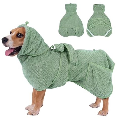 Super Absorbent Dog Bathrobe Pineapple Soft Fast Drying Dogs Towel Robe Adjustable Drying Coat for After Bath with Hood (Pineapple Green, Small)