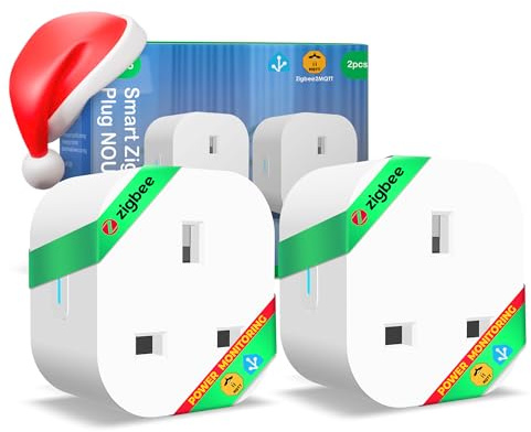 ZigBee Smart Plug 13A UK(ZigBee Hub Required) with Energy Monitoring, Voice Control, Timer & Schedule, Compatible with Alexa, Google Home, Home Assistant, Compact Design, 2 Pack