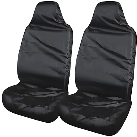CATMEYE 2 Pezzi Coprisedili Anteriori per Auto in Nylon Impermeabile, Resistenti, Traspiranti e Antisudore, Vestibilità Universale, Coprisedile Nero per Auto, SUV e Furgoni (2 pezzi)