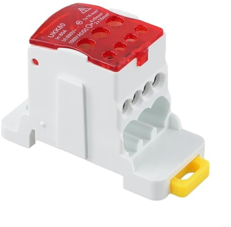 Eawfgtuw Boîte de jonction d'alimentation sur rail DIN 80 A-500 A Connecteur de bornier de distribution avec coque en polycarbonate ignifuge et conducteur en laiton étamé pour électricité (80 A)