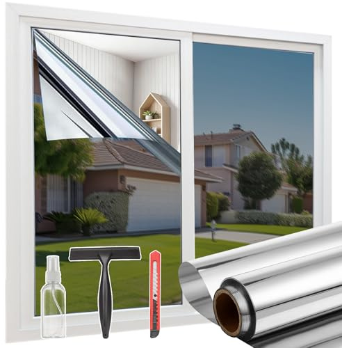aboveBED Pellicola Specchio per Vetri Finestre 75 x 199 cm, Pellicola Solare Riflettente Elettrostatica senza Colla, Privacy Diurna Anti UV Anti Calore, Riduce la Temperatura