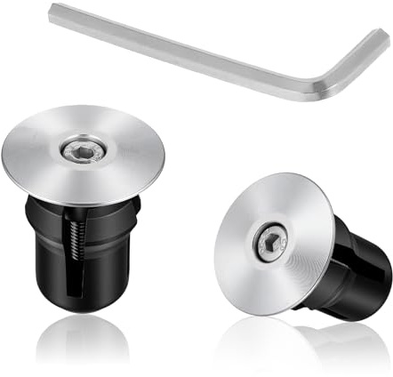 QfwdfcTrenz Embouts de guidon de vélo réglables en aluminium argenté pour vélo de route, poignées, bouchons de guidon de vélo avec clé hexagonale
