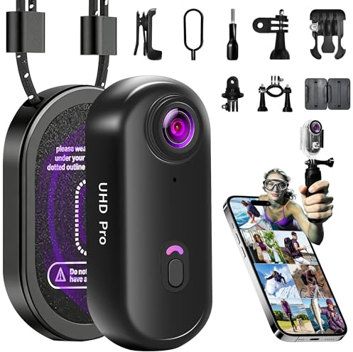 Nisanuki Action Cam 4K, Portatile Body Cam WiFi, 360° Telecamera Moto, POV Mini Action Camera Impermeabile 30M Videocamera da Casco per Bici, Moto, Vlog, Esterno e Animali Domestici