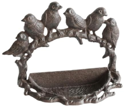 Kuntesetty Comedero para Pájaros en Hierro con Detalles de Seis Aves Recipiente para Comida Resistente Función Decorativa Adecuado para Villas Jardín P