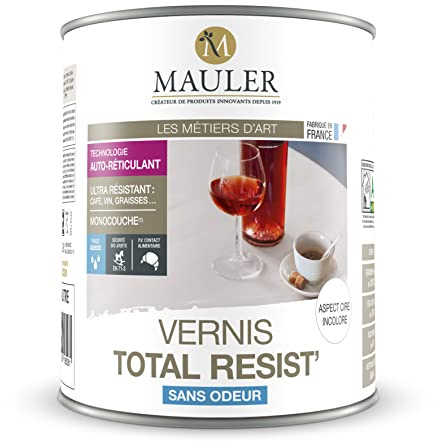 MAULER - Vernis Total Resist bois & surface peinte - Produit Anti-Rayure, Anti-Tache. Ecolabel, PV Contact Alimentaire (1L, Cire Incolore)