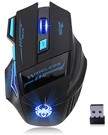 Grborn ZELOTES F14 LED Souris Optique sans Fil 2.4G 2400 DPI 7 Boutons Souris de Jeu sans Fil Coloré Lumières Respirantes pour Pro Gamer